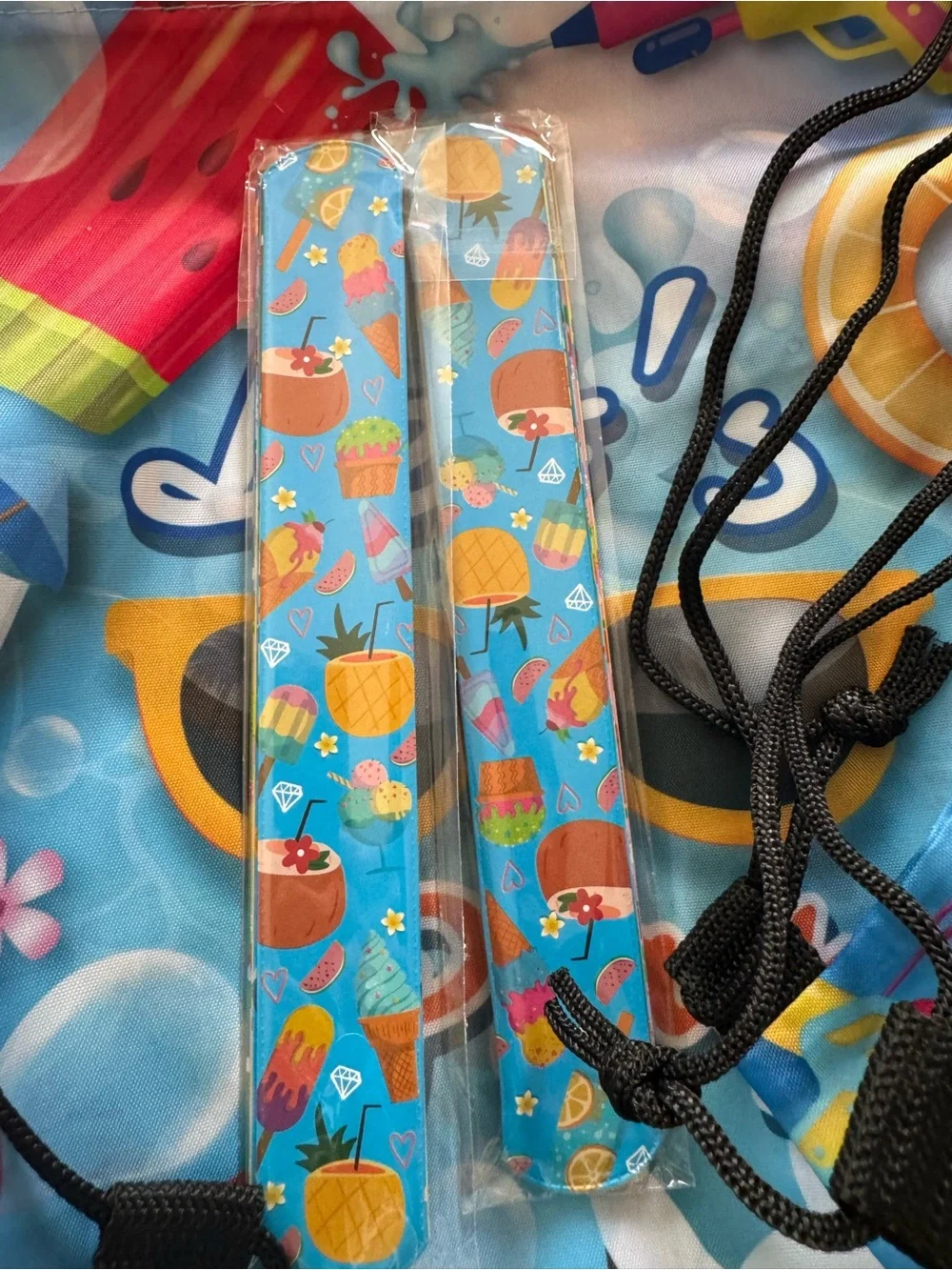 Multicolor Kids Spiral Drink Straws with Fun Beach Drawstring Bag